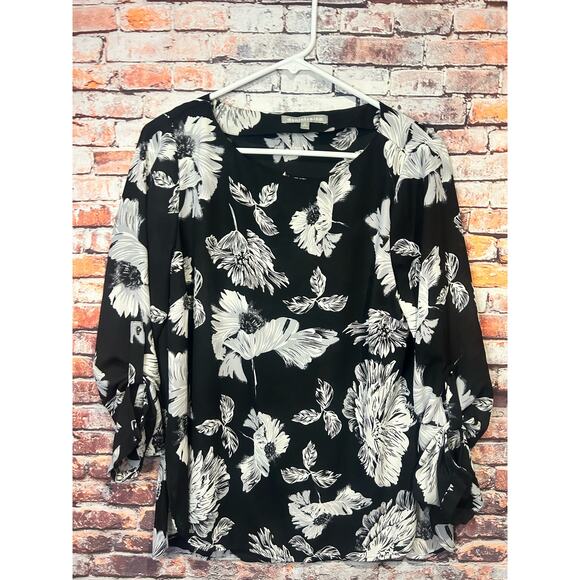 Daniel Rainn Tops - Black cream Daniel Rainn 3/4 sleeve floral blouse top shirt women's size medium